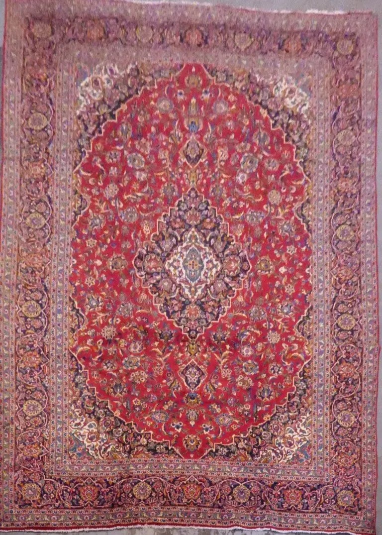One Of The Kind Persian Kashan Rug 13'3" x 9'10": ABC Rugs Kilims Collection Persian Kashan Hand-Knotted Rug Made With Natural Wool & Cotton 13'3'' X 9'10" Abc548 Hand knotted and meticulously crafted by Persian artisans, this stunning Hand Knott