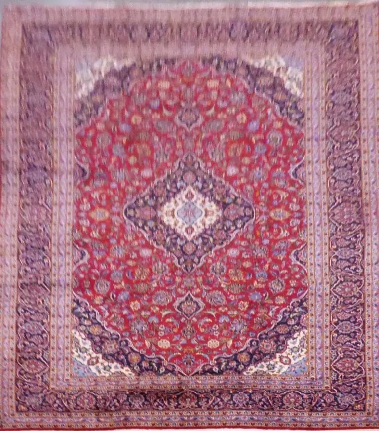 One Of The Kind Persian Kashan Rug 13'2" x 9'8": ABC Rugs Kilims Collection Persian Kashan Hand-Knotted Rug Made With Natural Wool & Cotton 13'2'' X 9'8" Abc555 Hand knotted and meticulously crafted by Persian artisans, this stunning Hand Knotted Ar