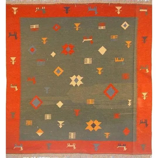 One Of The Kind Shiraz Persian Kilim 6'9" X 6'5": ABC Rugs Kilims Collection Shiraz Persian Kilim Collection And Modern Colorful Hand-Knotted Multi Area Kilim With Natural Wool And Cotton 6'9" X 6'5" Abck00062 Hand knotted and meticulously crafted by