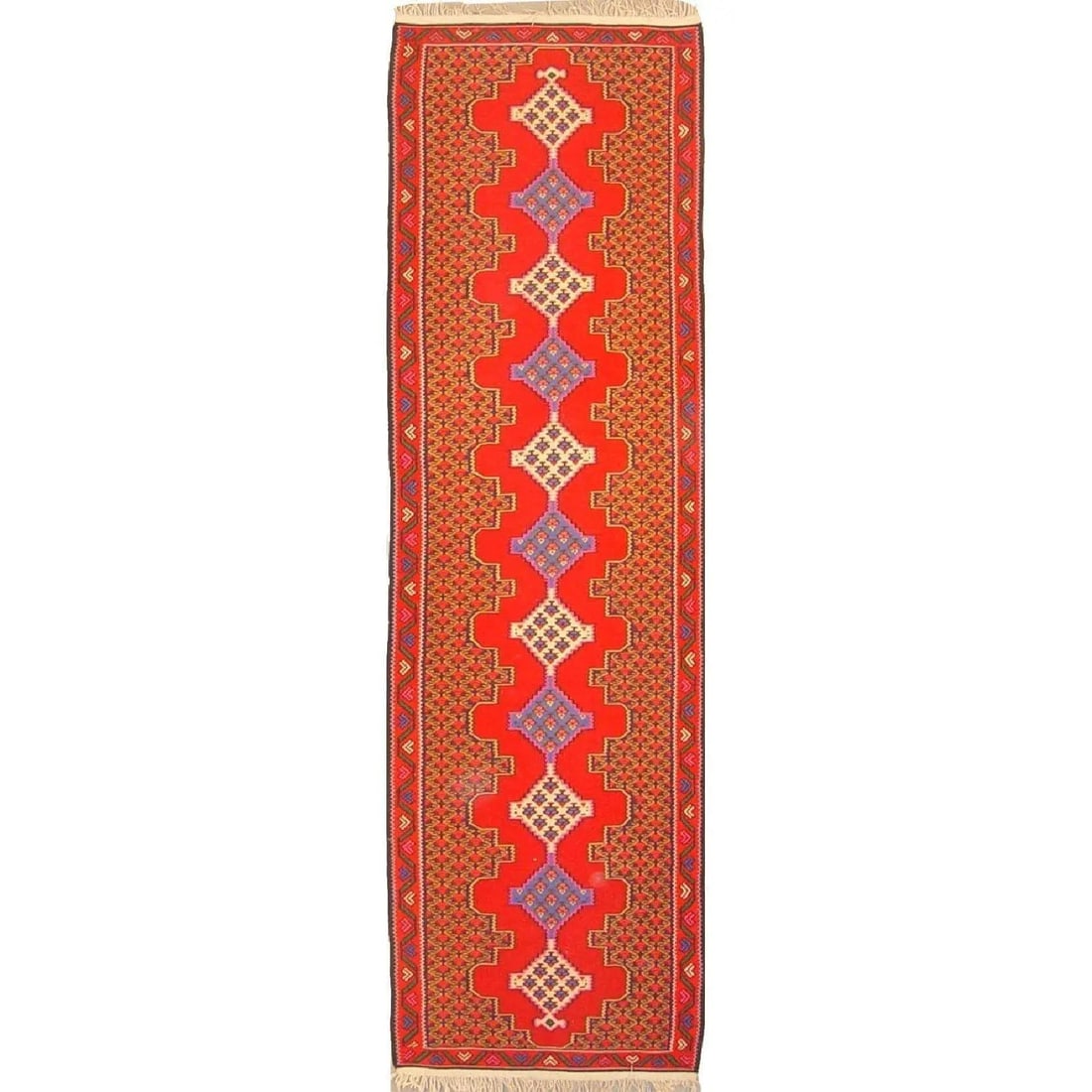One Of The Kind Sanandaj Persian Kilim 10'4" X 2'9": ABC Rugs Kilims Collection Sanandaj Persian Kilim Collection And Modern Colorful Hand-Knotted Multi Area Kilim With Natural Wool And Cotton 10'4" X 2'9" Abck00070 Hand knotted and meticulously crafted