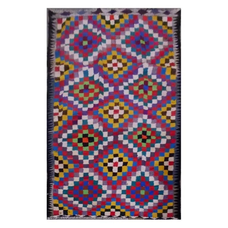 One Of The Kind Sanandaj Vintage Authentic Hand-Knotted Kilim 10'2" X 5'6": ABC Rugs Kilims Collection Sanandaj Vintage Hand-Knotted Kilim Made With Natural Wool And Cotton 310 X 170Cm (Abc1777) (Multi Color) Hand knotted and meticulously crafted by Sanandaj artisans, this st