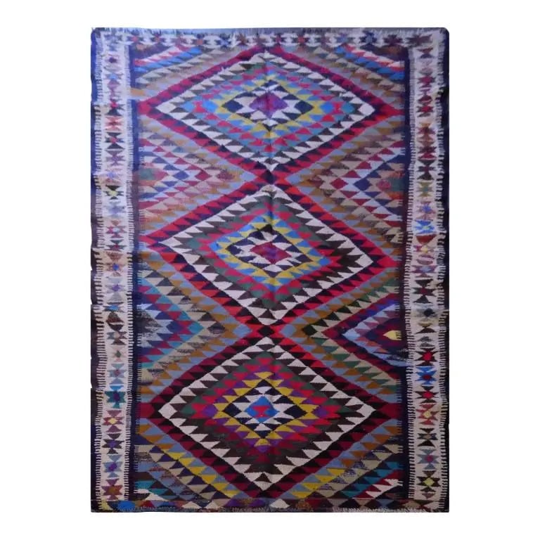 One Of The Kind Sanandaj Vintage Authentic Hand-Knotted Kilim 9'10" X 5'1": ABC Rugs Kilims Collection Sanandaj Vintage Hand-Knotted Kilim Made With Natural Wool And Cotton 300 X 155Cm (Abc1539) (Multi Color) Hand knotted and meticulously crafted by Sanandaj artisans, this st