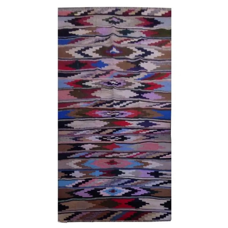 One Of The Kind Sanandaj Vintage Authentic Hand-Knotted Kilim 9'8" X 4'7": ABC Rugs Kilims Collection Sanandaj Vintage Hand-Knotted Kilim Made With Natural Wool And Cotton 296 X 140Cm (Abc1897) (Multi Color) Hand knotted and meticulously crafted by Sanandaj artisans, this st