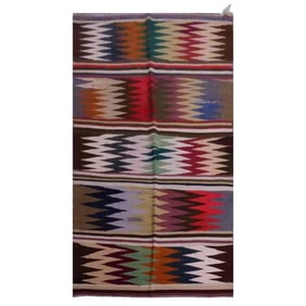 One Of The Kind Sanandaj Vintage Authentic Hand-Knotted Kilim 9'7" X 3'4"