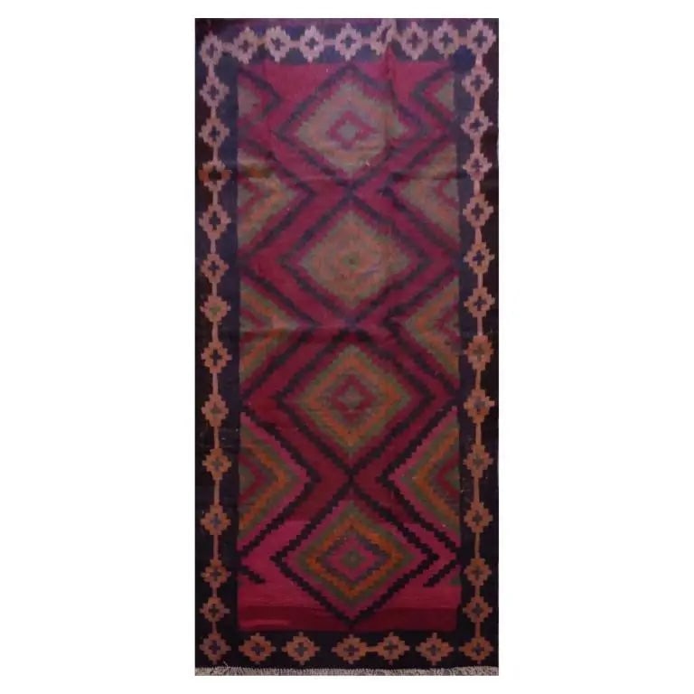 One Of The Kind Sanandaj Vintage Authentic Hand-Knotted Kilim 8'7" X 4'1": ABC Rugs Kilims Collection Sanandaj Vintage Hand-Knotted Kilim Made With Natural Wool And Cotton 264 X 125Cm (Abc11) (Multi Color) Hand knotted and meticulously crafted by Sanandaj artisans, this stun