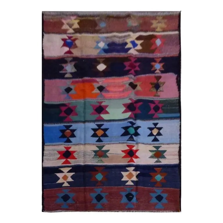 One Of The Kind Sanandaj Vintage Authentic Hand-Knotted Kilim 8'3" X 4'11": ABC Rugs Kilims Collection Sanandaj Vintage Hand-Knotted Kilim Made With Natural Wool And Cotton 252 X 150Cm (Abc1541) (Multi Color) Hand knotted and meticulously crafted by Sanandaj artisans, this st