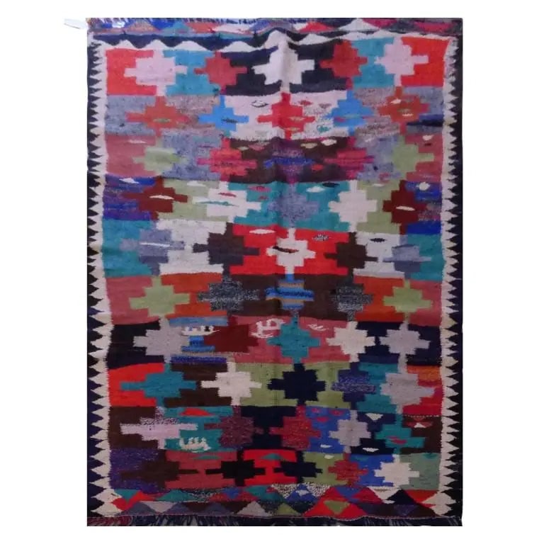 One Of The Kind Sanandaj Vintage Authentic Hand-Knotted Kilim 7'11" X 4'2": ABC Rugs Kilims Collection Sanandaj Vintage Hand-Knotted Kilim Made With Natural Wool And Cotton 243 X 128Cm (Abc1584) (Multi Color) Hand knotted and meticulously crafted by Sanandaj artisans, this st