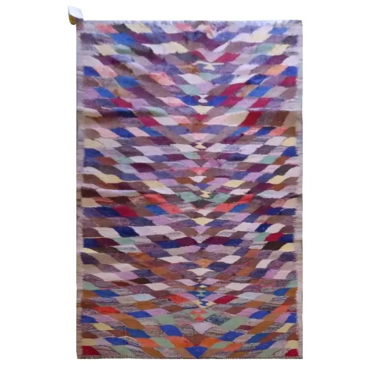 One Of The Kind Sanandaj Vintage Authentic Hand-Knotted Kilim 7'4" X 3'7": ABC Rugs Kilims Collection Sanandaj Vintage Hand-Knotted Kilim Made With Natural Wool And Cotton 226 X 110Cm (Abc1535) (Multi Color) Hand knotted and meticulously crafted by Sanandaj artisans, this st