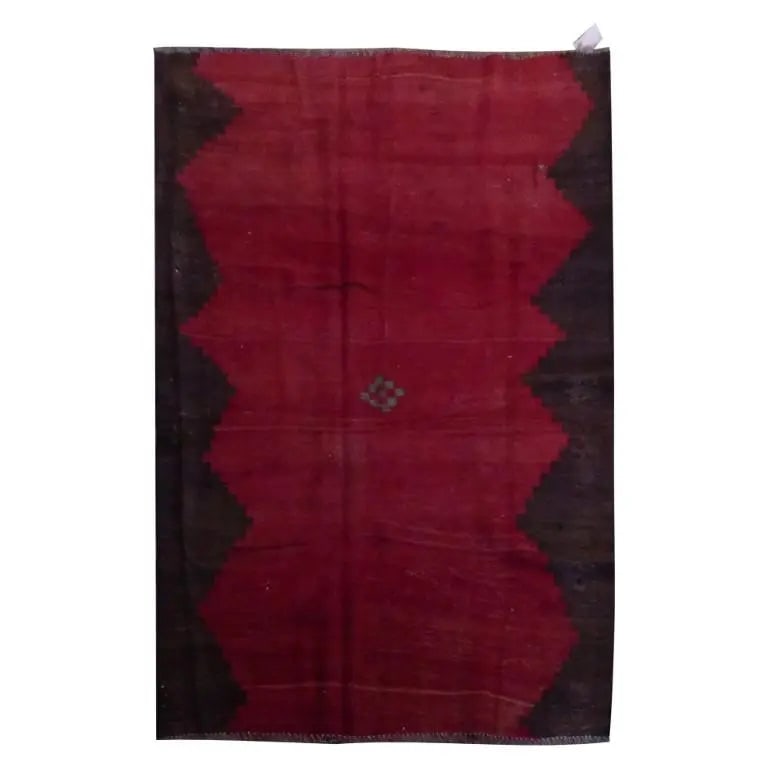 One Of The Kind Sanandaj Vintage Authentic Hand-Knotted Kilim 7'3" X 4'7": ABC Rugs Kilims Collection Sanandaj Vintage Hand-Knotted Kilim Made With Natural Wool And Cotton 222 X 140Cm (Abc1253) (Red, Black) Hand knotted and meticulously crafted by Sanandaj artisans, this stu