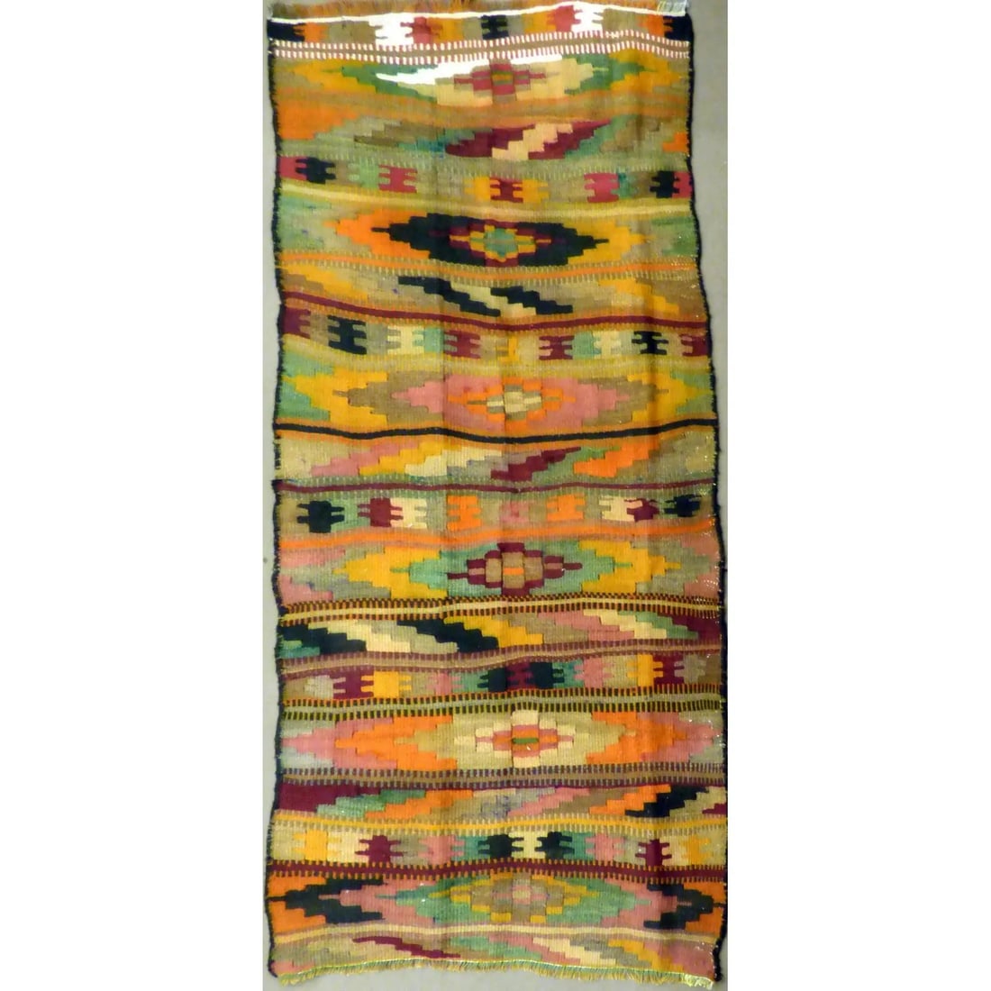One Of The Kind Authentic Hand-Knotted Sanandaj Vintage Kilim 6'10" X 3'9": ABC Rugs Kilims Collection Authentic Hand-Knotted Sanandaj Vintage Kilims Natural Wool Seneh Collection Area Kilim 6'10" X 3'9" (Abckg1005) (Multi Color) Hand knotted and meticulously crafted by Sanan