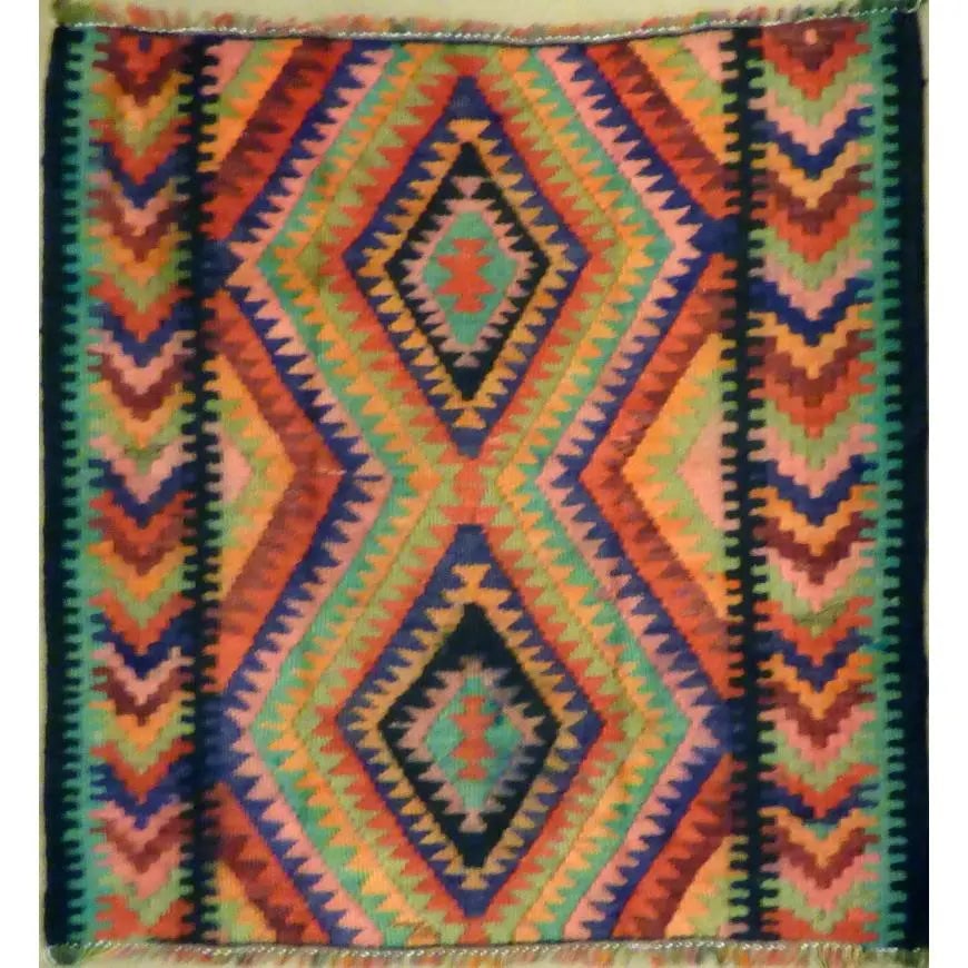 One Of The Kind Authentic Hand-Knotted Sanandaj Vintage Kilim 4'7" X 4'5": ABC Rugs Kilims Collection Authentic Hand-Knotted Sanandaj Vintage Kilims Natural Wool Seneh Collection Area Kilim 4'7" X 4'5" (Abckg1041) (Multi Color) Hand knotted and meticulously crafted by Sanand