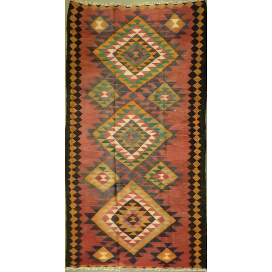 One Of The Kind Authentic Hand-Knotted Sanandaj Vintage Kilim 12'8" X 4'8" (1 of 1)