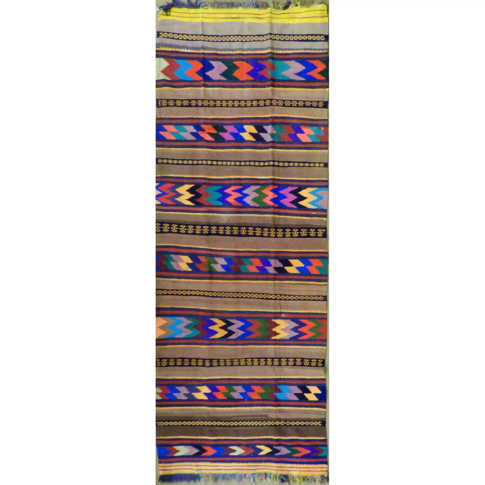 One Of The Kind Authentic Hand-Knotted Sanandaj Vintage Kilim 11'7" X 4'6": ABC Rugs Kilims Collection Authentic Hand-Knotted Sanandaj Vintage Kilims Natural Wool Seneh Collection Area Kilim 11'7" X 4'6" (Abckg1099) (Multi Color) Hand knotted and meticulously crafted by Sanan