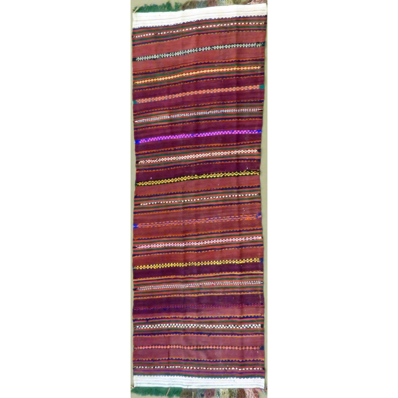 One Of The Kind Authentic Hand-Knotted Sanandaj Vintage Kilim 11'5" X 3'9": ABC Rugs Kilims Collection Authentic Hand-Knotted Sanandaj Vintage Kilims Natural Wool Seneh Collection Area Kilim 11'5" X 3'9" (Abckg1082) (Multi Color) Hand knotted and meticulously crafted by Sanan