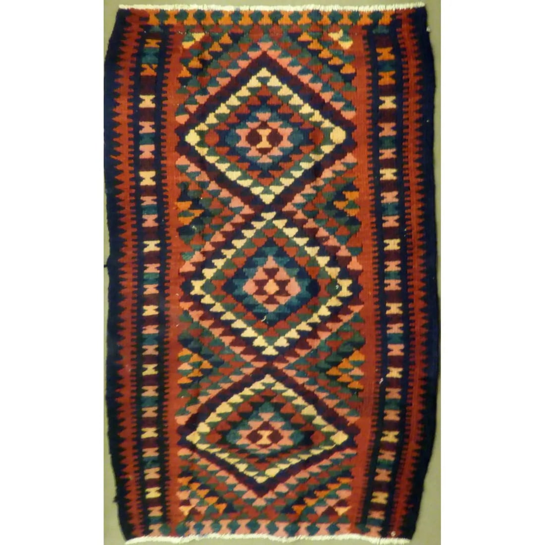 One Of The Kind Authentic Hand-Knotted Sanandaj Vintage Kilim 11'4" X 4'3" (1 of 1)