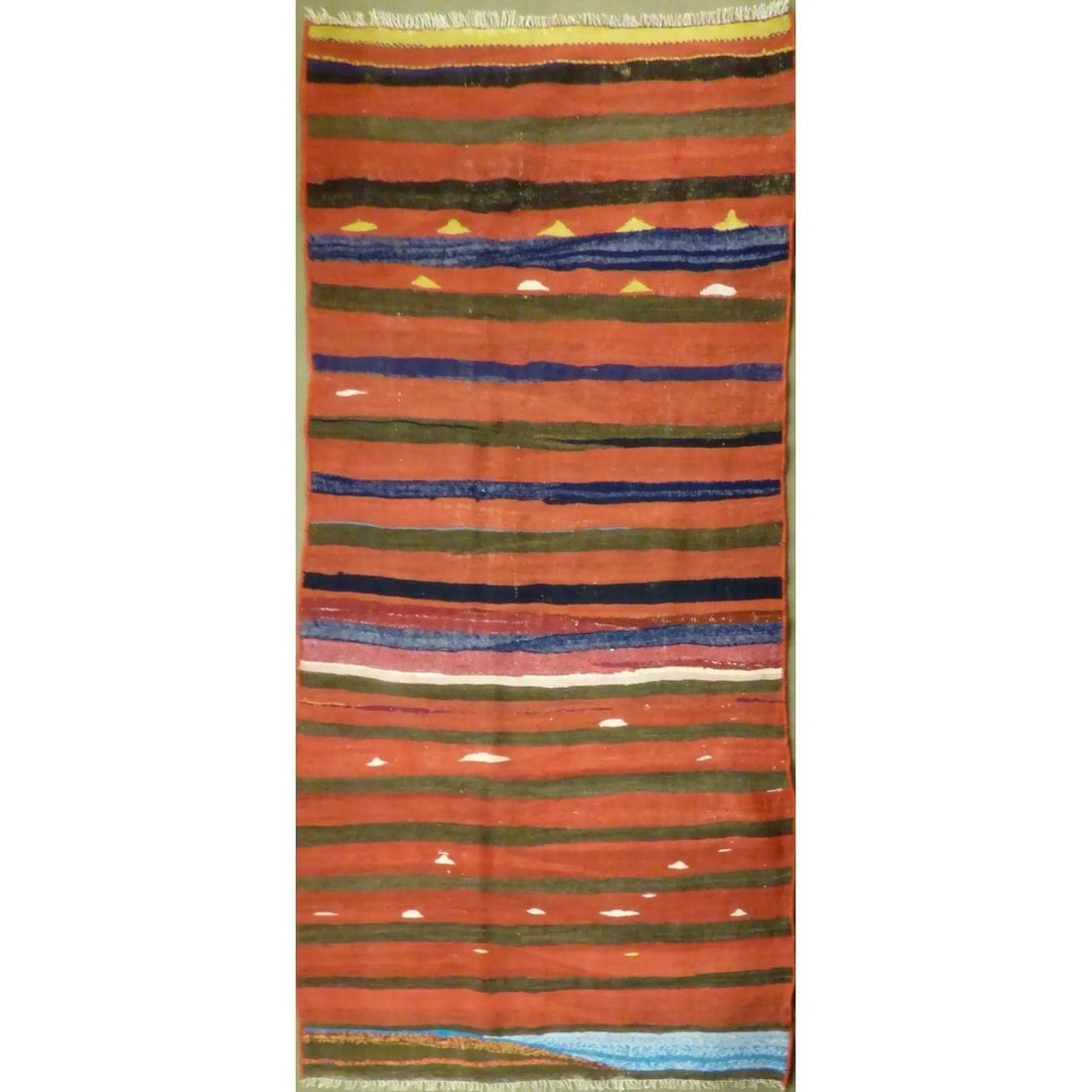One Of The Kind Authentic Hand-Knotted Sanandaj Vintage Kilim 8'0" X 4'4": ABC Rugs Kilims Collection Authentic Hand-Knotted Sanandaj Vintage Kilims Natural Wool Seneh Collection Area Kilim 8'0" X 4'4" (Abckg1040) (Multi Color) Hand knotted and meticulously crafted by Sanand