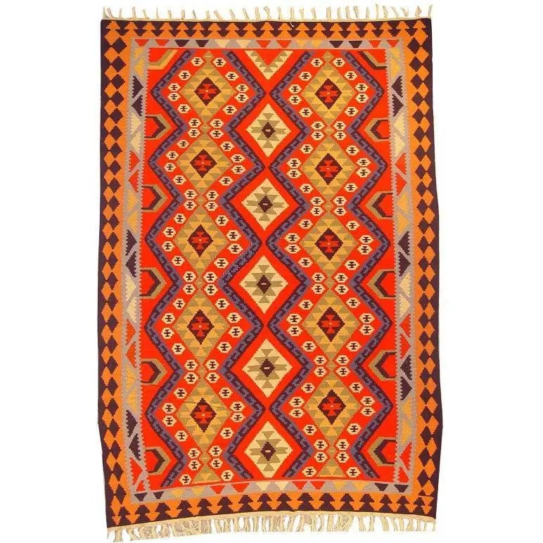 One Of The Kind Ardabil Persian Kilim 9'6" x 5'10": ABC Rugs Kilims Collection Ardabil Persian Kilim Collection And Modern Colorful Hand-Knotted Multi Area Kilim With Natural Wool And Cotton 9'6" X 5'10" Abck00028 Hand knotted and meticulously crafted 