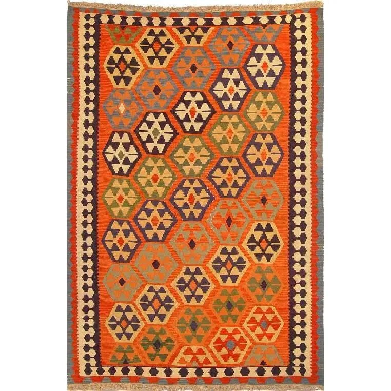 One Of The Kind Ardabil Persian Kilim 9'2" x 5'8": ABC Rugs Kilims Collection Ardabil Persian Kilim Collection And Modern Colorful Hand-Knotted Multi Area Kilim With Natural Wool And Cotton 9'2" X 5'8" Abck00114 Hand knotted and meticulously crafted b