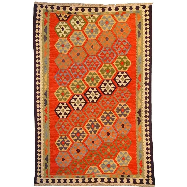 One Of The Kind Ardabil Persian Kilim 9'2" x 5'10": ABC Rugs Kilims Collection Ardabil Persian Kilim Collection And Modern Colorful Hand-Knotted Multi Area Kilim With Natural Wool And Cotton 9'2" X 5'10" Abck00170 Hand knotted and meticulously crafted 
