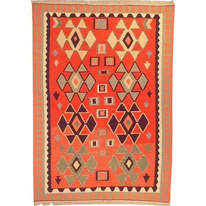 One Of The Kind Ardabil Persian Kilim 8'8" x 6'0": ABC Rugs Kilims Collection Ardabil Persian Kilim Collection And Modern Colorful Hand-Knotted Multi Area Kilim With Natural Wool And Cotton 8'8" X 6'0" Abck00149 Hand knotted and meticulously crafted b