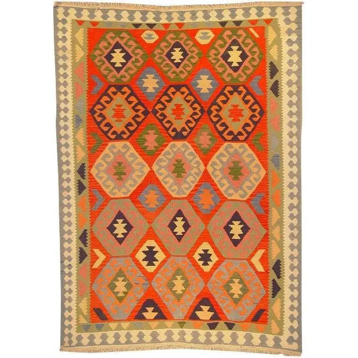 One Of The Kind Ardabil Persian Kilim 8'6" x 6'0": ABC Rugs Kilims Collection Ardabil Persian Kilim Collection And Modern Colorful Hand-Knotted Multi Area Kilim With Natural Wool And Cotton 8'6" X 6'0" Abck00156 Hand knotted and meticulously crafted b