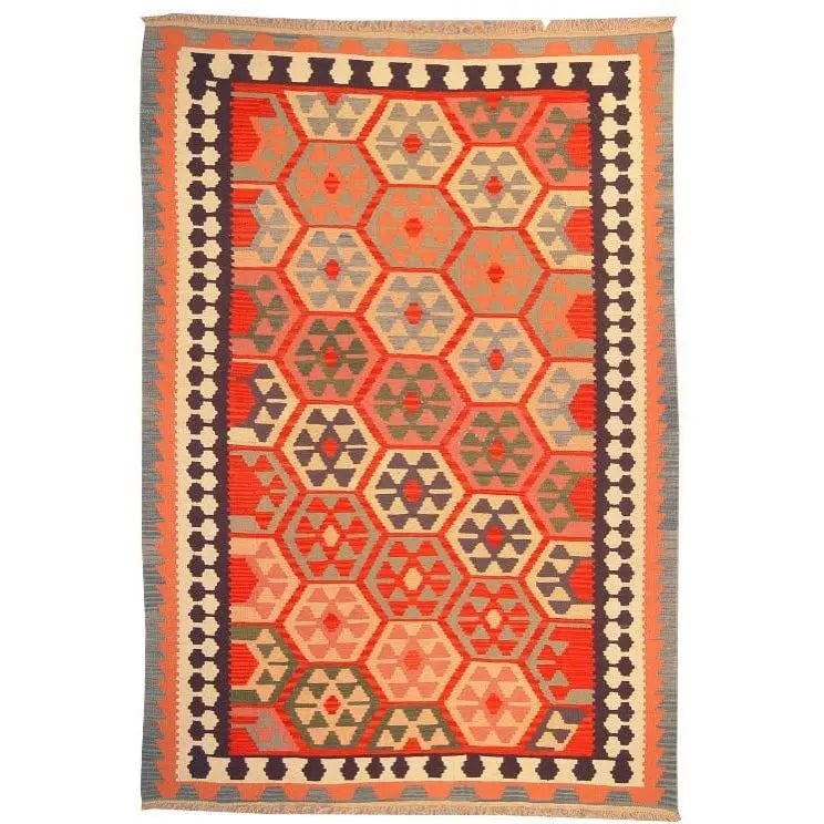 One Of The Kind Ardabil Persian Kilim 8'10" x 5'10": ABC Rugs Kilims Collection Ardabil Persian Kilim Collection And Modern Colorful Hand-Knotted Multi Area Kilim With Natural Wool And Cotton 8'10" X 5'10" Abck00122 Hand knotted and meticulously crafted