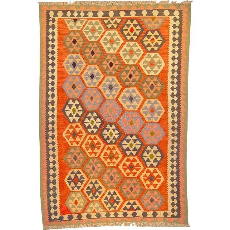 One Of The Kind Ardabil Persian Kilim 8'10" x 5'10": ABC Rugs Kilims Collection Ardabil Persian Kilim Collection And Modern Colorful Hand-Knotted Multi Area Kilim With Natural Wool And Cotton 8'10" X 5'10" Abck00105 Hand knotted and meticulously crafted