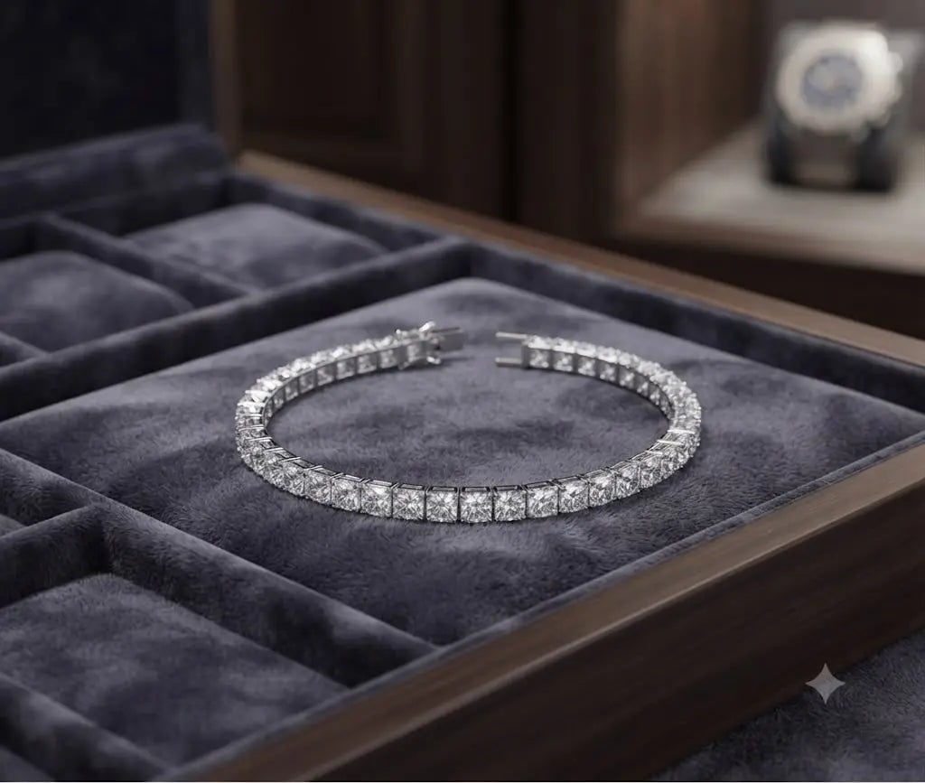 Exceptional Quality Sterling Silver-925, Size 18 cm.-2mm., Gem Fashion zirconia, Weight 3.1 grams,