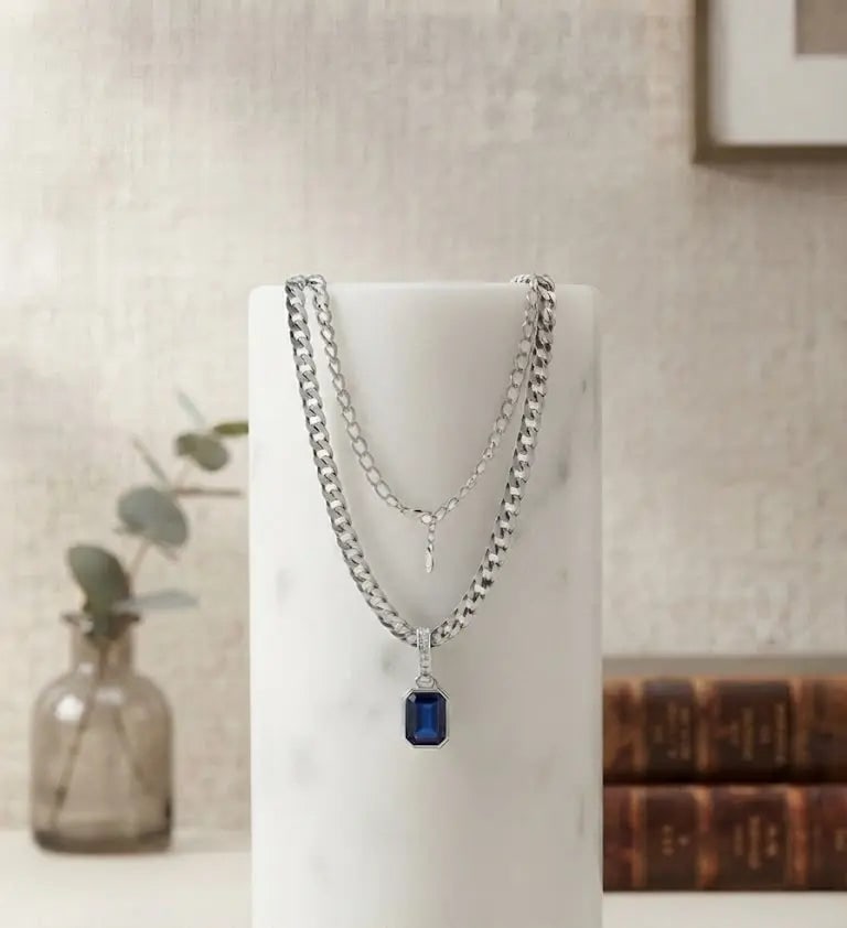 Exceptional Quality Sterling Silver, Chain Size 20 cm., 8?? in., Style Pave’ Curb, Weight 23.6: AAA+ Certified, Quality Sterling Silver, Chain Size 20 cm., 8” in., Style Pave’ Curb, Weight 23.6 grams, ABC-S-107 (Include Pendant) Registered GIA Client for Natural Diamonds & Gemstones in t