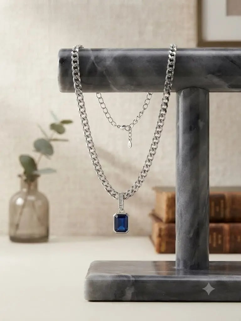 Exceptional Quality Sterling Silver, Chain Size 20 cm., 8?? in., Style Pave’ Curb, Weight 24.2: AAA+ Certified, Quality Sterling Silver, Chain Size 20 cm., 8” in., Style Pave’ Curb, Weight 24.2 grams, ABC-S-109 (Include Pendant) Registered GIA Client for Natural Diamonds & Gemstones in t