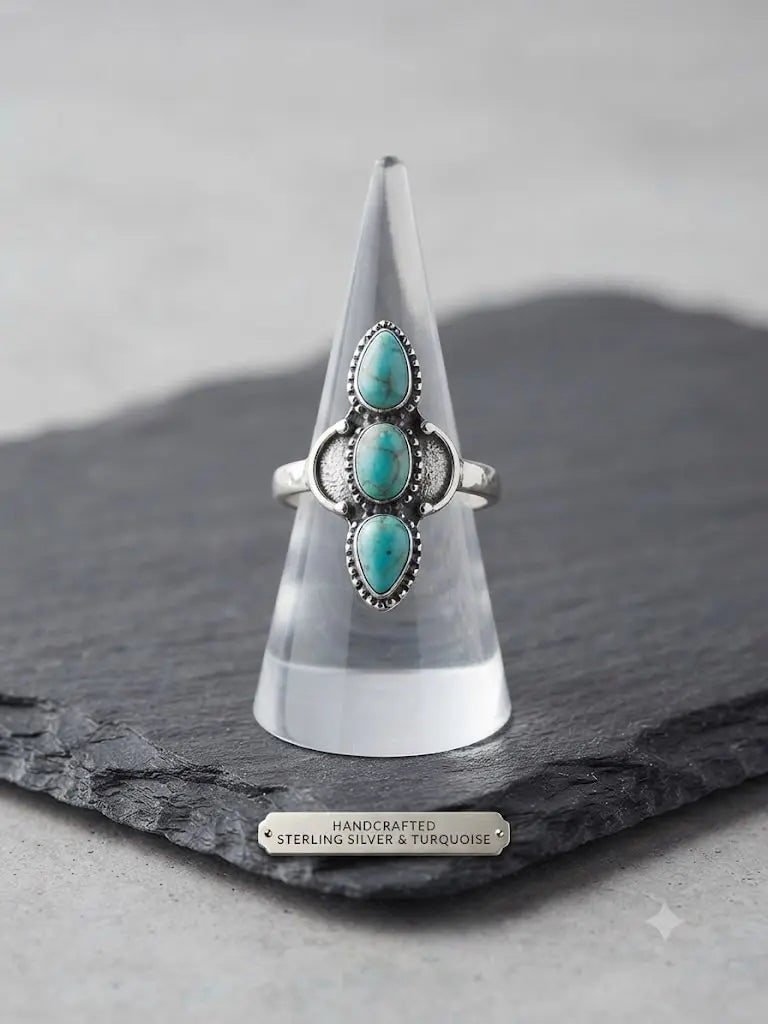 Exceptional Quality S. Silver-925, Gem Bohemian Turquoise, Size 8, Weight 4.7gm, ABC-734787-20