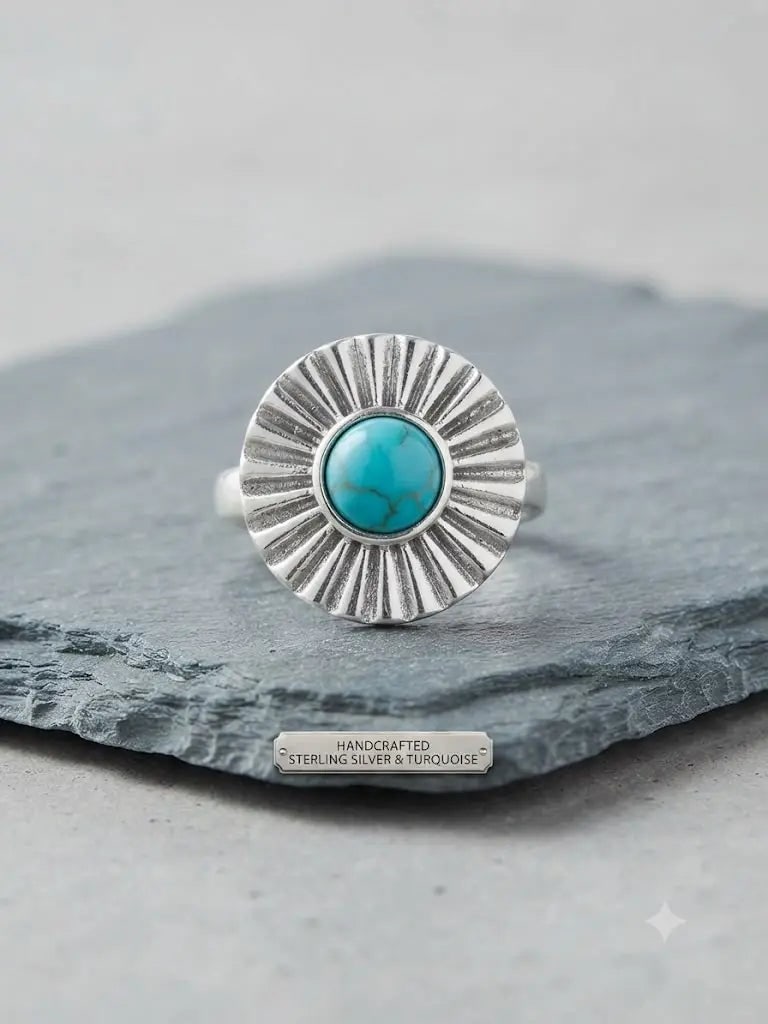 Exceptional Quality S. Silver-925, Gem Bohemian Turquoise, Size 7, Weight 5.2gm, ABC-734787-17