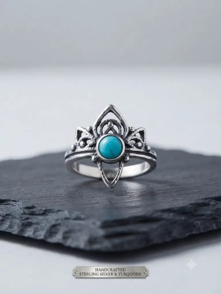 Exceptional Quality S. Silver-925, Gem Bohemian Turquoise, Size 7, Weight 3.1gm, ABC-734787-5