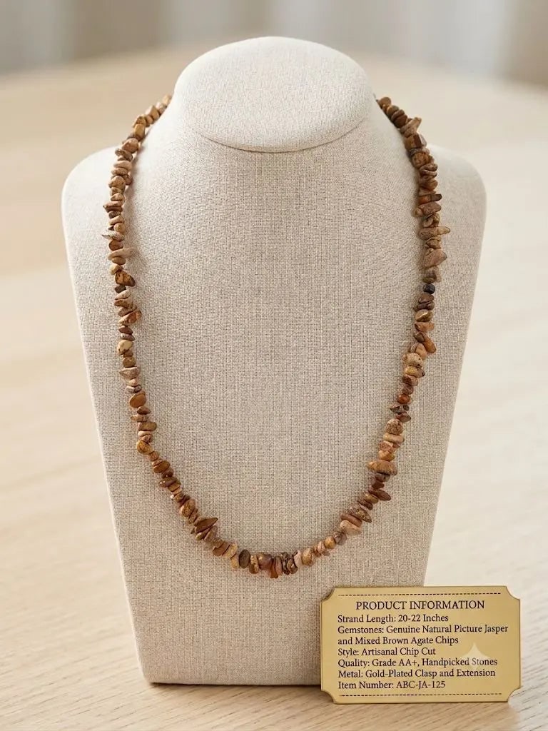 Genuine Natural Picture Jasper and Mixed Brown Agate Chips, Length 20-22 inches (adjustable),: Genuine Natural Picture Jasper and Mixed Brown Agate Chips, Length 20-22 inches (adjustable), ABC-JA-125 Registered GIA Client for Natural Diamonds & Gemstones in the USA. Certificates of Authenticity