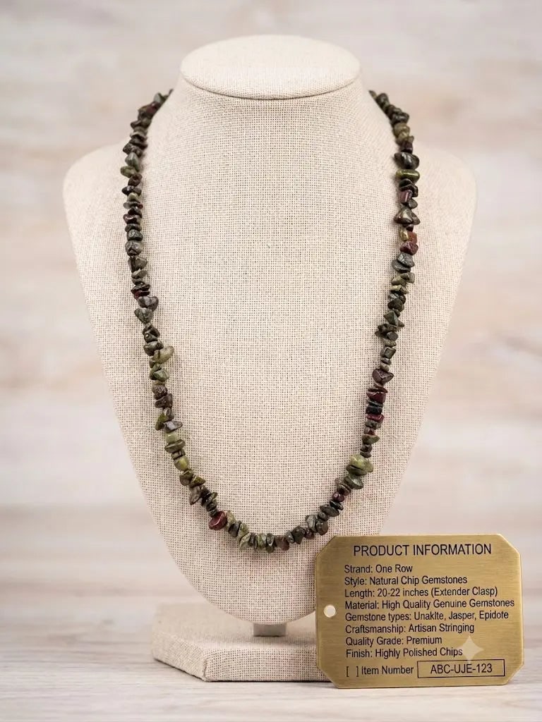 Natural Chip Gemstone Necklace, Unakite & Jasper, Length 20-22 inches (adjustable), ABC-UJE-123 (1 of 1)