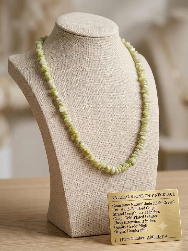 Natural Jade (Light Green), Hand-Polished Chips, Length 20-22 inches (adjustable), ABC-JL-119: Natural Jade (Light Green), Hand-Polished Chips, Length 20-22 inches (adjustable), ABC-JL-119 Registered GIA Client for Natural Diamonds & Gemstones in the USA. Certificates of Authenticity for Our Ha