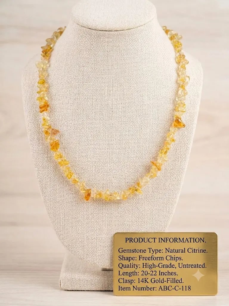 Natural Citrine, Shape Freeform Chips, Length 20-22 inches (adjustable), ABC-C-118