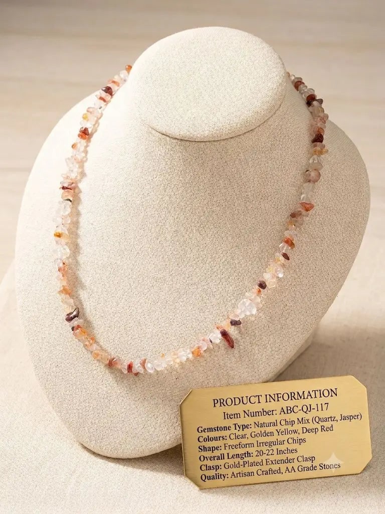 Natural Chip Mix (Quartz, Jasper), Golden Yellow & Deep Red Color, Length 20-22 inches (adjustable),: Natural Chip Mix (Quartz, Jasper), Golden Yellow & Deep Red Color, Length 20-22 inches (adjustable), ABC-QJ-117 Registered GIA Client for Natural Diamonds & Gemstones in the USA. Certificates of A