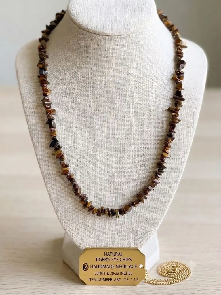 NATURAL TIGER'S EYE CHIPS, HANDMADE NECKLACE, Length 20-22 inches (adjustable), ABC-TE-116: NATURAL TIGER'S EYE CHIPS, HANDMADE NECKLACE, Length 20-22 inches (adjustable), ABC-TE-116 Registered GIA Client for Natural Diamonds & Gemstones in the USA. Certificates of Authenticity for Our Hand-