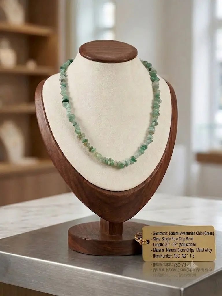 Natural Aventurine Gemstone Chip (Green), Singie Row Chip Bead, Length 20-22 inches (Adjustable),