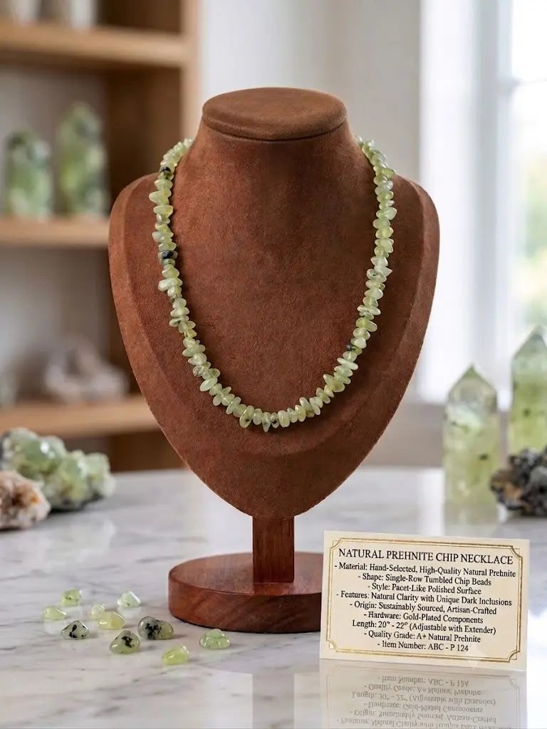 NATURAL PREHNITE CHIP NECKLACE, Single-Row Tumbled Chip Beads, Length 20-22 inches (Adjustable), (1 of 1)