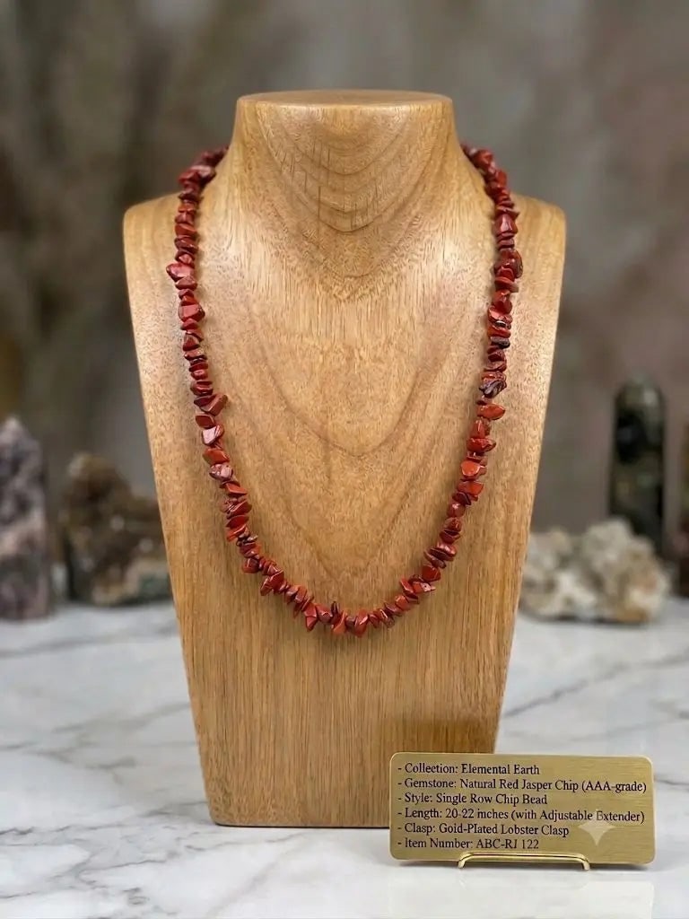 Natural Red Jasper Gemstone Chip, Single Row Chip Bead, Length 20-22 inches (Adjustable), ABC-RI-122