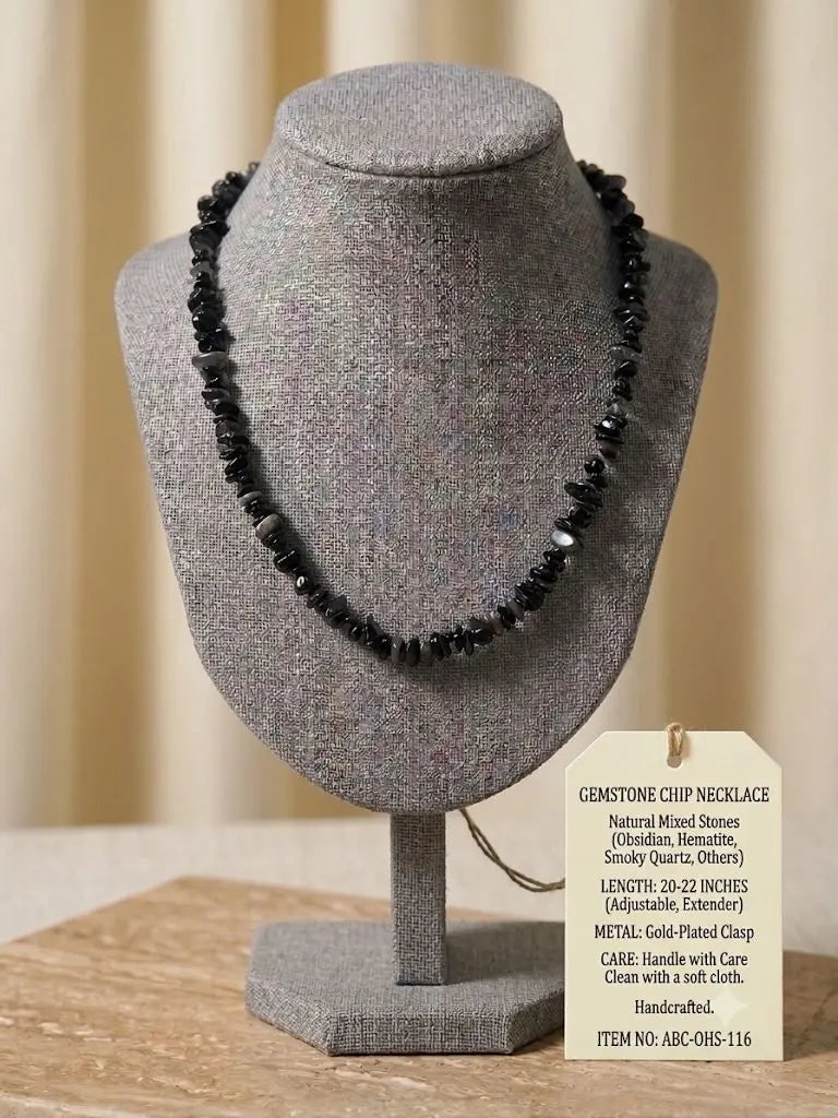 GEMSTONE CHIP NECKLACE, Natural Mixed Stones, LENGTH 20-22 INCHES (Adjustable), ABC-OHS-116