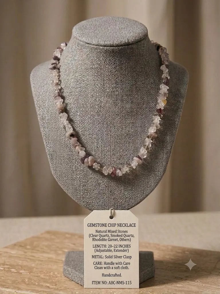 GEMSTONE CHIP NECKLACE, Natural Mixed Stones, LENGTH 20-22 INCHES (Adjustable), ABC-NMS-115: GEMSTONE CHIP NECKLACE, Natural Mixed Stones, LENGTH 20-22 INCHES (Adjustable), ABC-NMS-115 Registered GIA Client for Natural Diamonds & Gemstones in the USA. Certificates of Authenticity for Our Hand