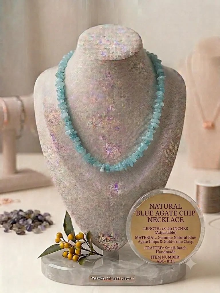 NATURAL BLUE AGATE CHIP NECKLACE, LENGTH 18-20 INCHES (Adjustable), ABC_NEC_B114