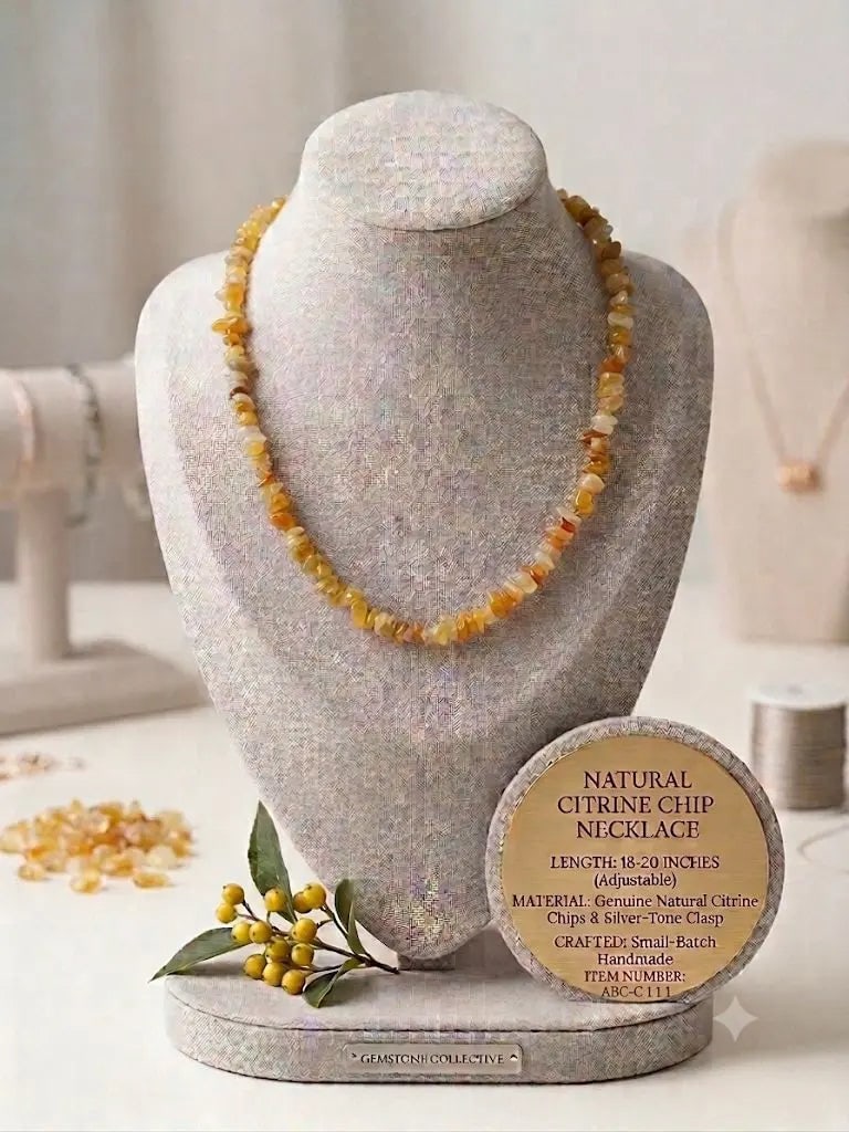 NATURAL CITRINE CHIP NECKLACE, LENGTH 18-20 INCHES (Adjustable), ABC_NEC_C111: NATURAL CITRINE CHIP NECKLACE, LENGTH 18-20 INCHES (Adjustable), ABC_NEC_C111 Registered GIA Client for Natural Diamonds & Gemstones in the USA. Certificates of Authenticity for Our Hand-Knotted Rugs 