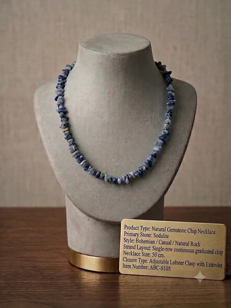 Natural Gemstone Chip Necklace, StoneSodalite, Style Bohemian, Necklace Size 50 cm., ABC_NEC_S105