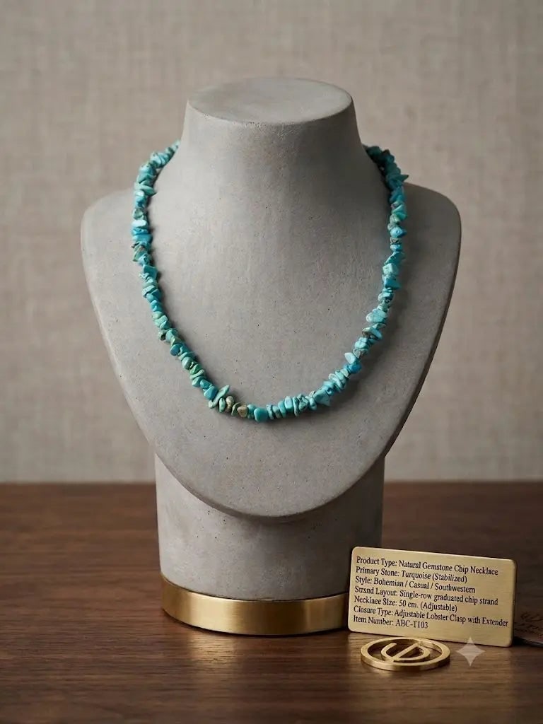 Natural Gemstone Chip Necklace, Stone Turquoise (Stabilized), Style Bohemian, Necklaee Slze 50 em.,: Natural Gemstone Chip Necklace, Stone Turquoise (Stabilized), Style Bohemian, Necklaee Slze 50 em., ABC_NEC_T103 Registered GIA Client for Natural Diamonds & Gemstones in the USA. Certificates of Auth