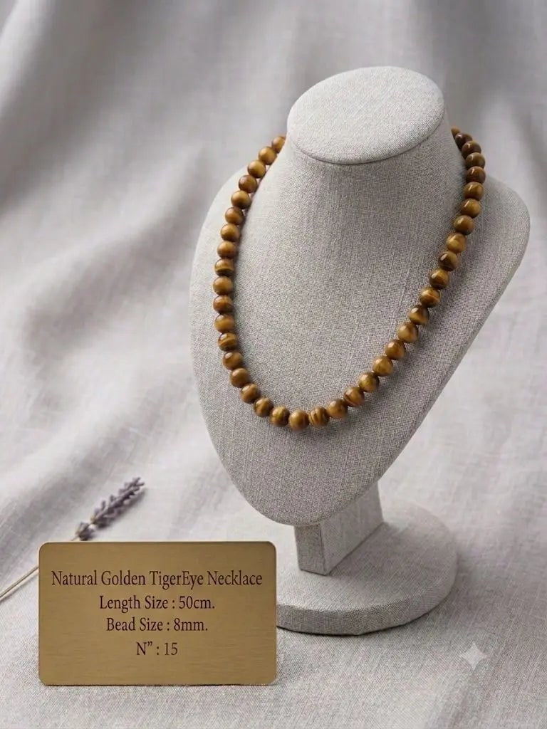 Natural Golden TigerEye Necklace, Length Size 50cm., Bead Size 8mm., ABC_NEC_15