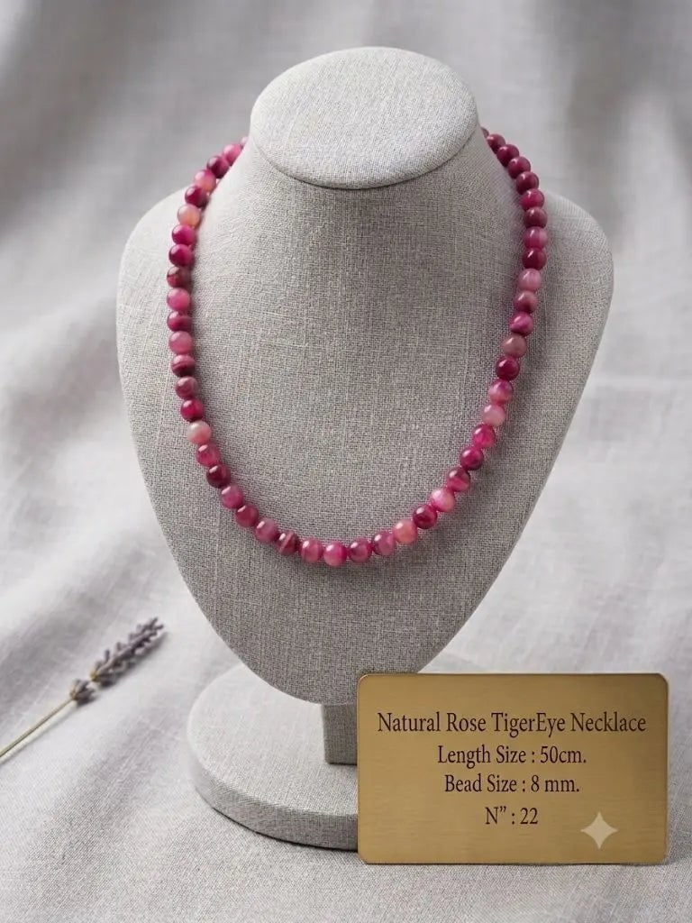 Natural Rose TigerEye Necklace, Length Size 50cm., Bead Size 8 mm., ABC_NEC_22: Natural Rose TigerEye Necklace, Length Size 50cm., Bead Size 8 mm., ABC_NEC_22 Registered GIA Client for Natural Diamonds & Gemstones in the USA. Certificates of Authenticity for Our Hand-Knotted Rugs